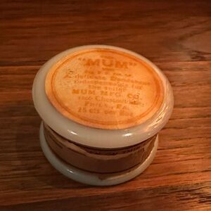 Vintage -Antique MUM Cream Milk Glass Container with graphics